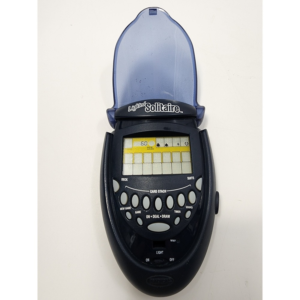 Radica Lighted Solitaire Handheld Electronic Game Blue Flip Cover Vintage 2002